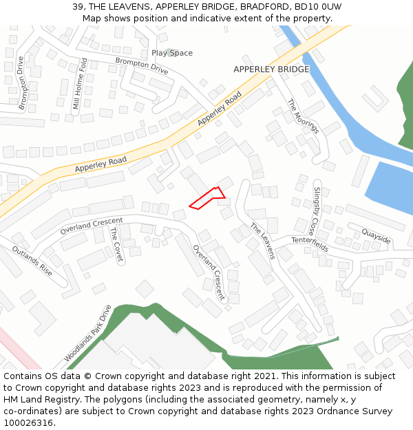 39, THE LEAVENS, APPERLEY BRIDGE, BRADFORD, BD10 0UW: Location map and indicative extent of plot