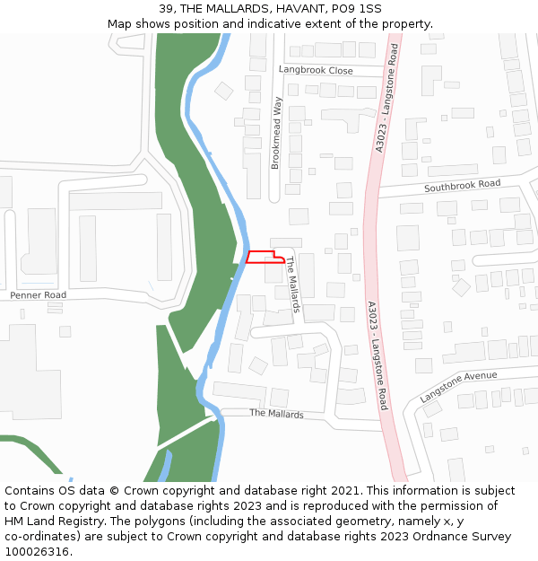 39, THE MALLARDS, HAVANT, PO9 1SS: Location map and indicative extent of plot