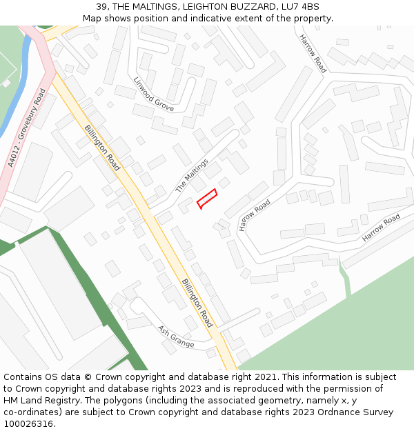 39, THE MALTINGS, LEIGHTON BUZZARD, LU7 4BS: Location map and indicative extent of plot