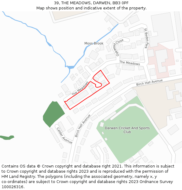 39, THE MEADOWS, DARWEN, BB3 0PF: Location map and indicative extent of plot