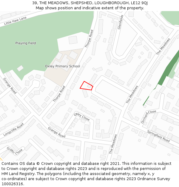 39, THE MEADOWS, SHEPSHED, LOUGHBOROUGH, LE12 9QJ: Location map and indicative extent of plot