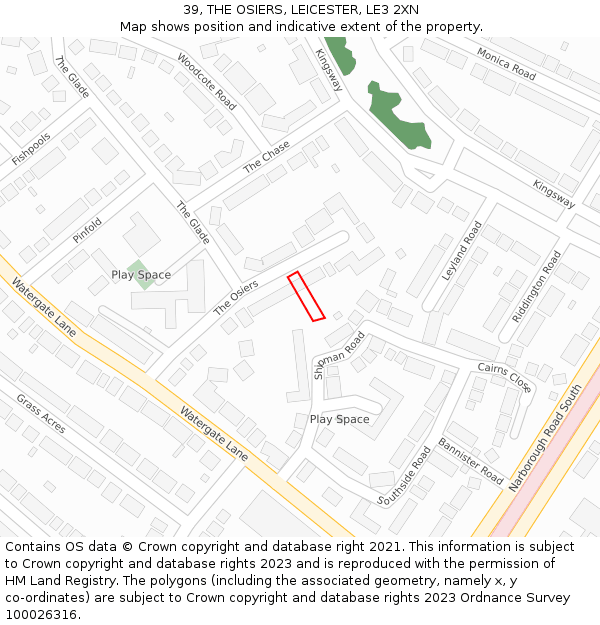 39, THE OSIERS, LEICESTER, LE3 2XN: Location map and indicative extent of plot