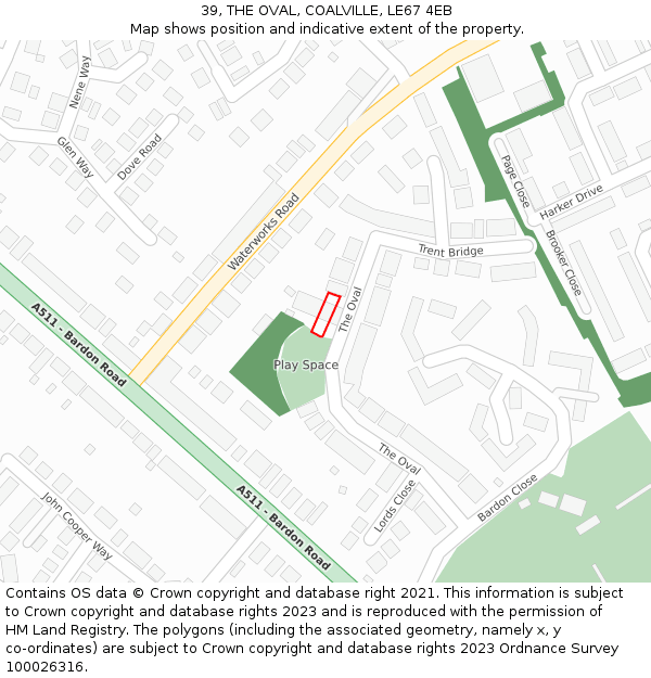 39, THE OVAL, COALVILLE, LE67 4EB: Location map and indicative extent of plot
