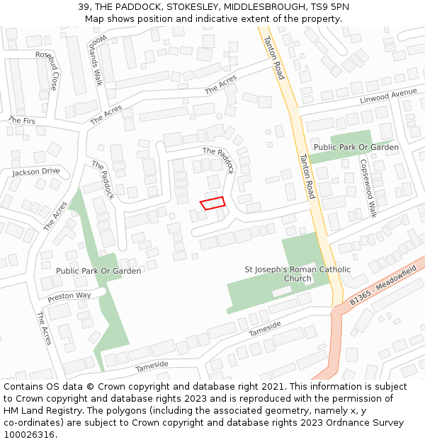 39, THE PADDOCK, STOKESLEY, MIDDLESBROUGH, TS9 5PN: Location map and indicative extent of plot