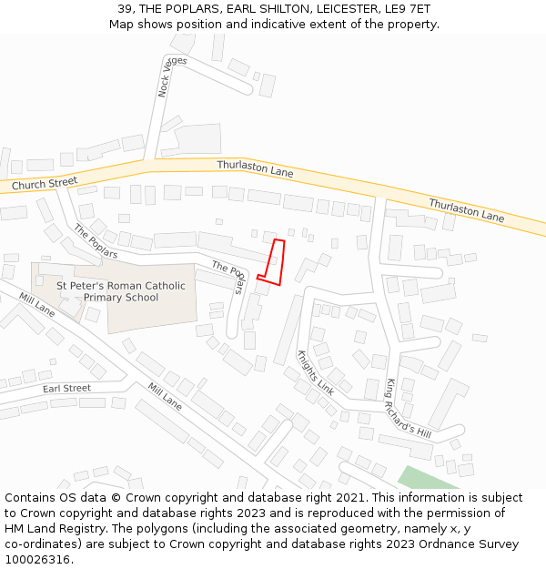 39, THE POPLARS, EARL SHILTON, LEICESTER, LE9 7ET: Location map and indicative extent of plot