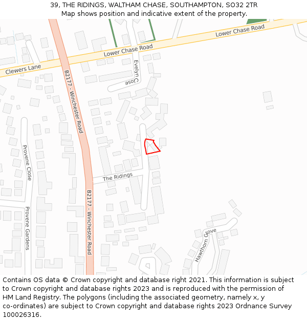39, THE RIDINGS, WALTHAM CHASE, SOUTHAMPTON, SO32 2TR: Location map and indicative extent of plot