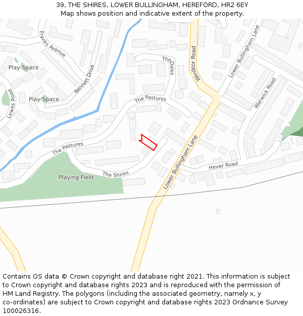 39, THE SHIRES, LOWER BULLINGHAM, HEREFORD, HR2 6EY: Location map and indicative extent of plot