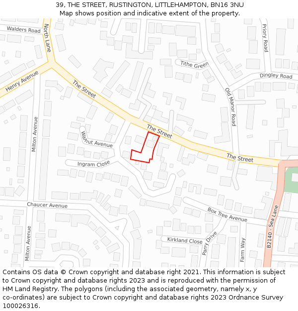 39, THE STREET, RUSTINGTON, LITTLEHAMPTON, BN16 3NU: Location map and indicative extent of plot