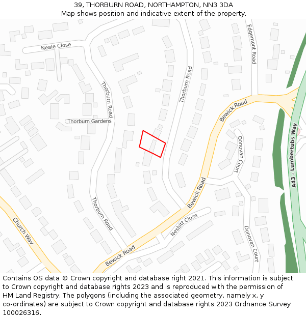 39, THORBURN ROAD, NORTHAMPTON, NN3 3DA: Location map and indicative extent of plot