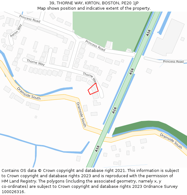 39, THORNE WAY, KIRTON, BOSTON, PE20 1JP: Location map and indicative extent of plot