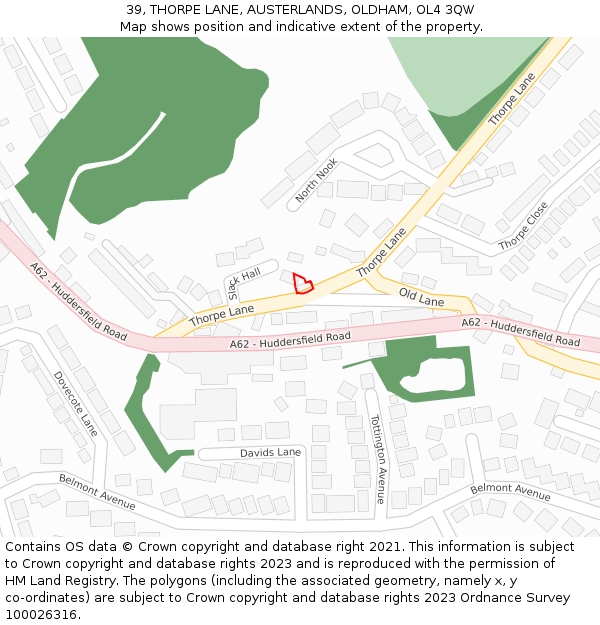 39, THORPE LANE, AUSTERLANDS, OLDHAM, OL4 3QW: Location map and indicative extent of plot