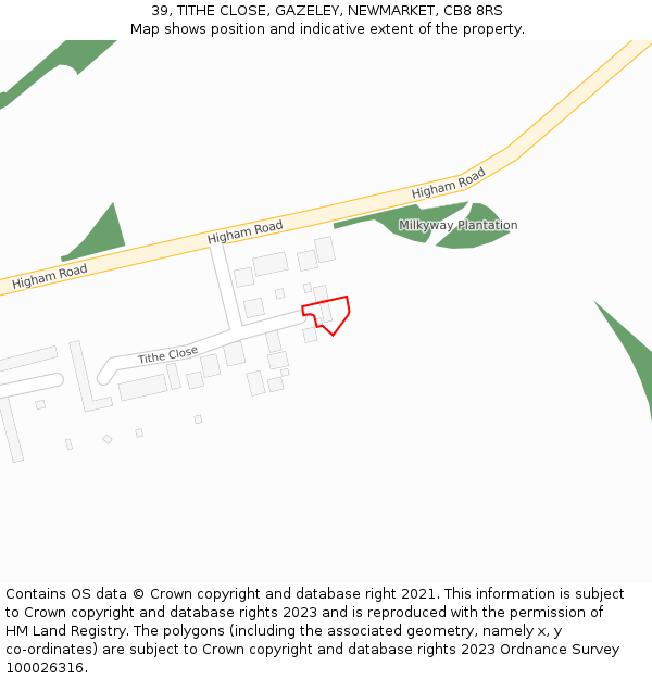 39, TITHE CLOSE, GAZELEY, NEWMARKET, CB8 8RS: Location map and indicative extent of plot