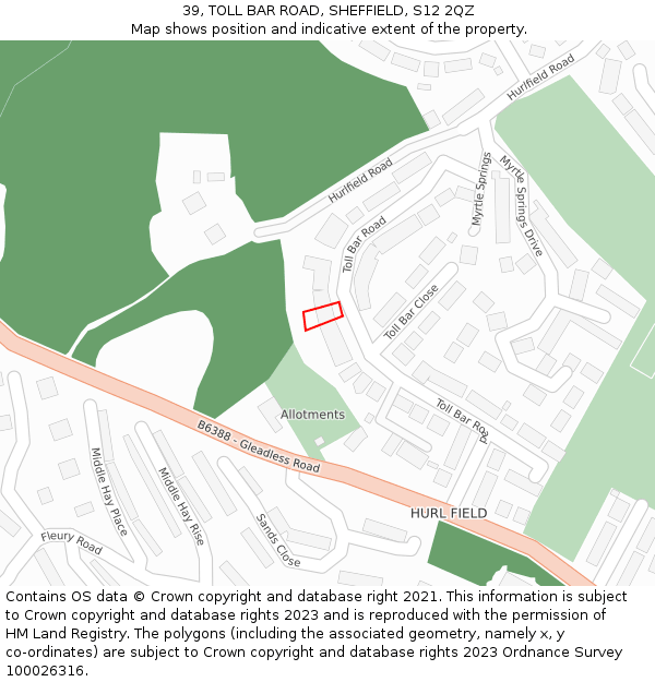 39, TOLL BAR ROAD, SHEFFIELD, S12 2QZ: Location map and indicative extent of plot