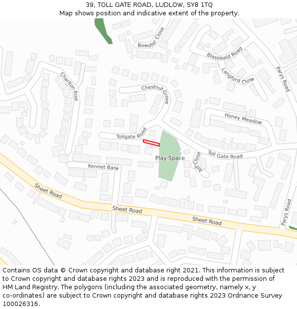 39, TOLL GATE ROAD, LUDLOW, SY8 1TQ: Location map and indicative extent of plot