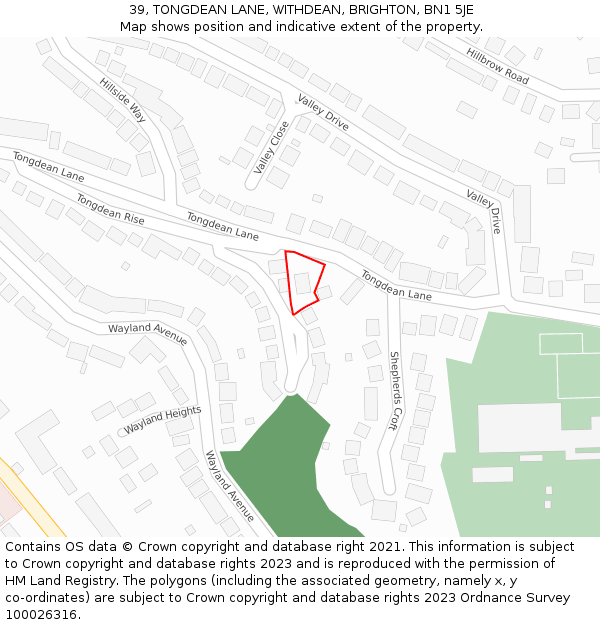 39, TONGDEAN LANE, WITHDEAN, BRIGHTON, BN1 5JE: Location map and indicative extent of plot