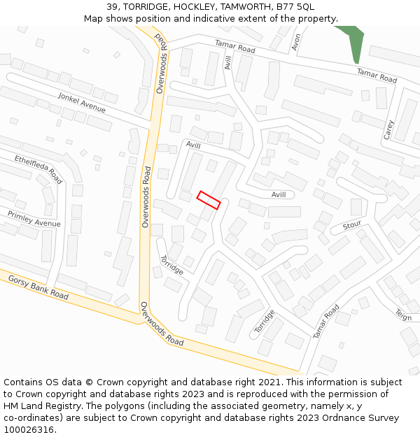 39, TORRIDGE, HOCKLEY, TAMWORTH, B77 5QL: Location map and indicative extent of plot