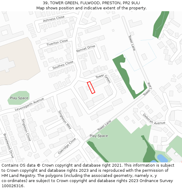 39, TOWER GREEN, FULWOOD, PRESTON, PR2 9UU: Location map and indicative extent of plot