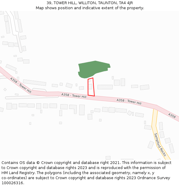 39, TOWER HILL, WILLITON, TAUNTON, TA4 4JR: Location map and indicative extent of plot