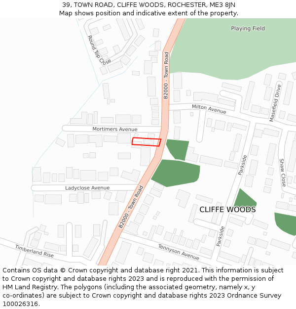 39, TOWN ROAD, CLIFFE WOODS, ROCHESTER, ME3 8JN: Location map and indicative extent of plot