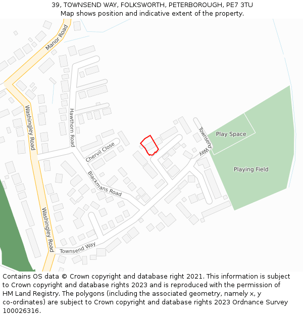39, TOWNSEND WAY, FOLKSWORTH, PETERBOROUGH, PE7 3TU: Location map and indicative extent of plot