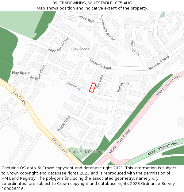 39, TRADEWINDS, WHITSTABLE, CT5 4UG: Location map and indicative extent of plot