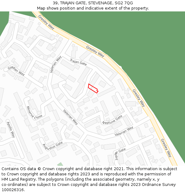 39, TRAJAN GATE, STEVENAGE, SG2 7QG: Location map and indicative extent of plot