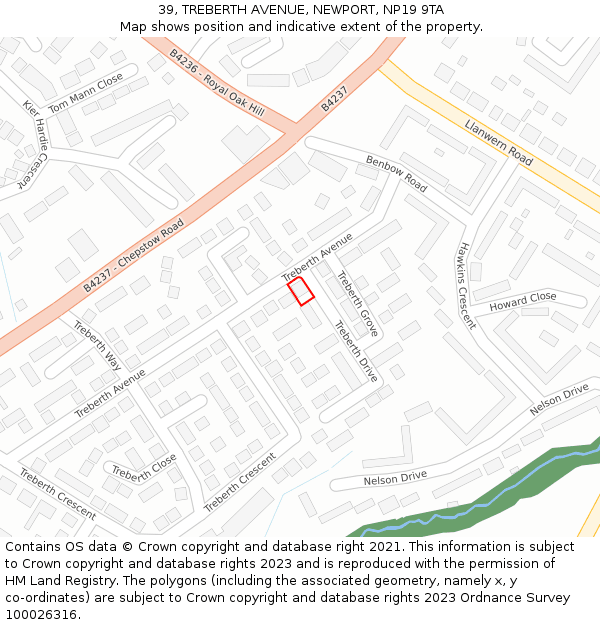 39, TREBERTH AVENUE, NEWPORT, NP19 9TA: Location map and indicative extent of plot