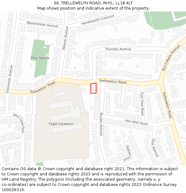 39, TRELLEWELYN ROAD, RHYL, LL18 4LT: Location map and indicative extent of plot