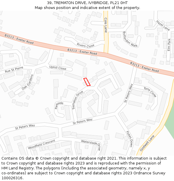 39, TREMATON DRIVE, IVYBRIDGE, PL21 0HT: Location map and indicative extent of plot