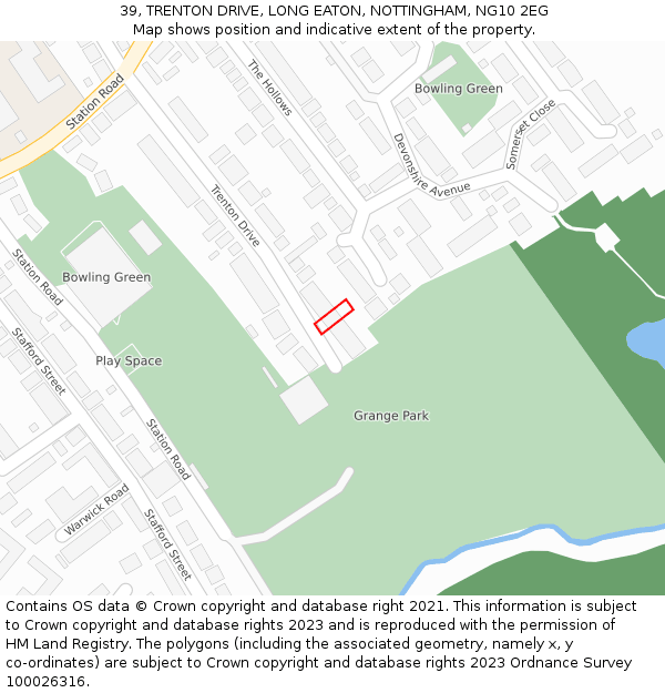 39, TRENTON DRIVE, LONG EATON, NOTTINGHAM, NG10 2EG: Location map and indicative extent of plot