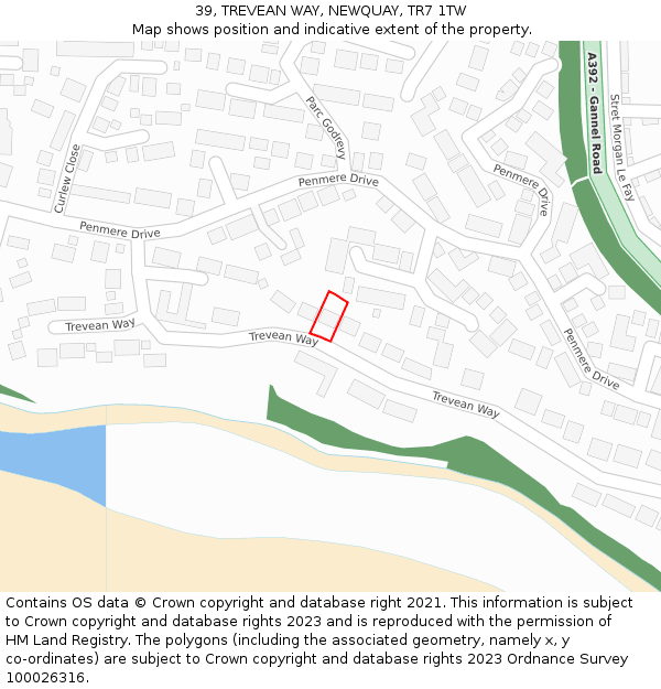 39, TREVEAN WAY, NEWQUAY, TR7 1TW: Location map and indicative extent of plot