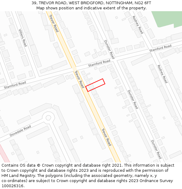 39, TREVOR ROAD, WEST BRIDGFORD, NOTTINGHAM, NG2 6FT: Location map and indicative extent of plot