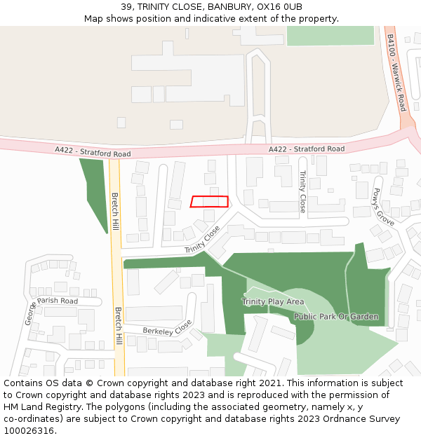 39, TRINITY CLOSE, BANBURY, OX16 0UB: Location map and indicative extent of plot