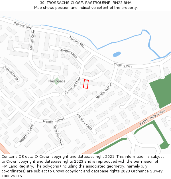 39, TROSSACHS CLOSE, EASTBOURNE, BN23 8HA: Location map and indicative extent of plot