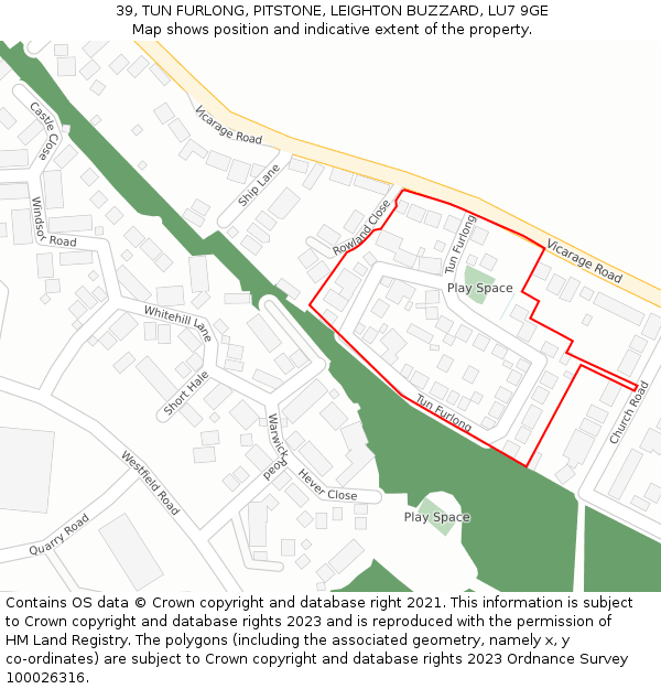 39, TUN FURLONG, PITSTONE, LEIGHTON BUZZARD, LU7 9GE: Location map and indicative extent of plot