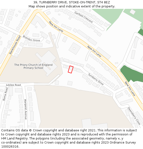 39, TURNBERRY DRIVE, STOKE-ON-TRENT, ST4 8EZ: Location map and indicative extent of plot