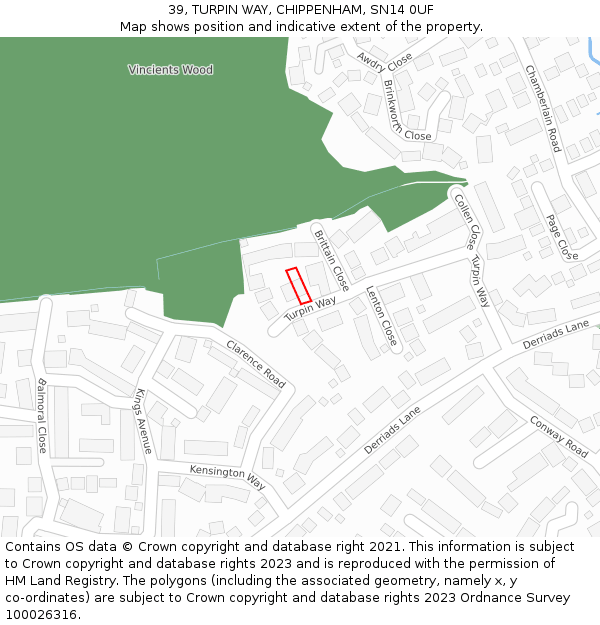 39, TURPIN WAY, CHIPPENHAM, SN14 0UF: Location map and indicative extent of plot