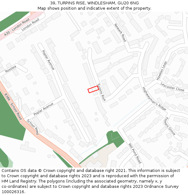 39, TURPINS RISE, WINDLESHAM, GU20 6NG: Location map and indicative extent of plot