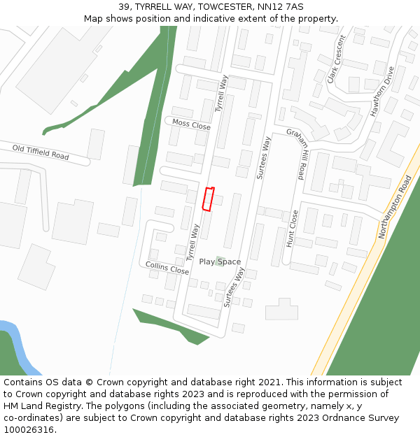 39, TYRRELL WAY, TOWCESTER, NN12 7AS: Location map and indicative extent of plot
