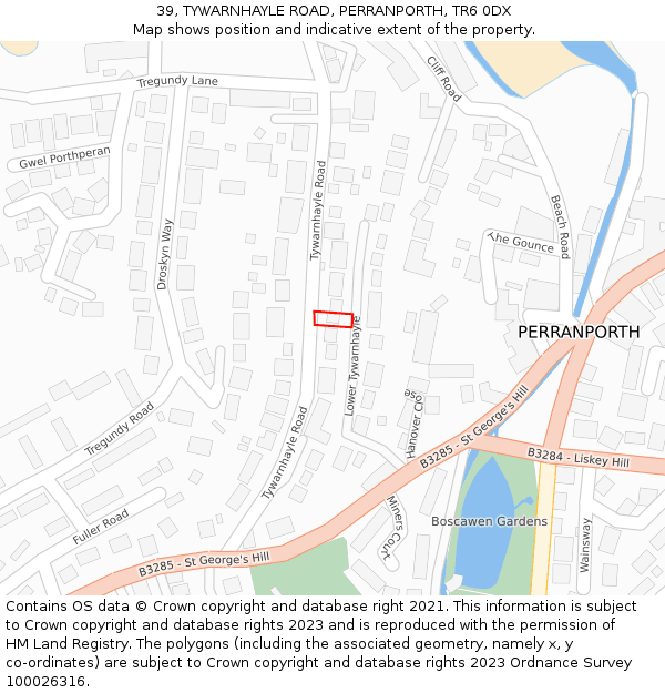 39, TYWARNHAYLE ROAD, PERRANPORTH, TR6 0DX: Location map and indicative extent of plot