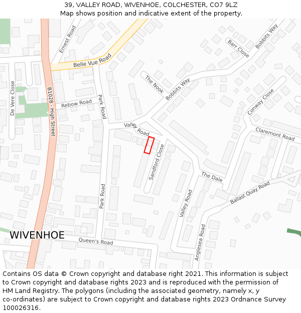 39, VALLEY ROAD, WIVENHOE, COLCHESTER, CO7 9LZ: Location map and indicative extent of plot