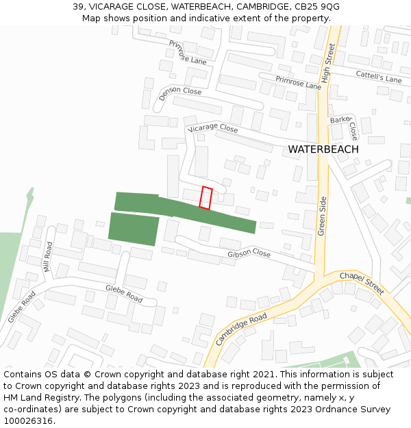 39, VICARAGE CLOSE, WATERBEACH, CAMBRIDGE, CB25 9QG: Location map and indicative extent of plot