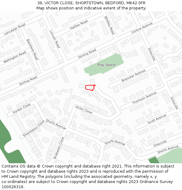 39, VICTOR CLOSE, SHORTSTOWN, BEDFORD, MK42 0FR: Location map and indicative extent of plot