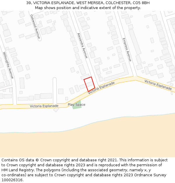 39, VICTORIA ESPLANADE, WEST MERSEA, COLCHESTER, CO5 8BH: Location map and indicative extent of plot