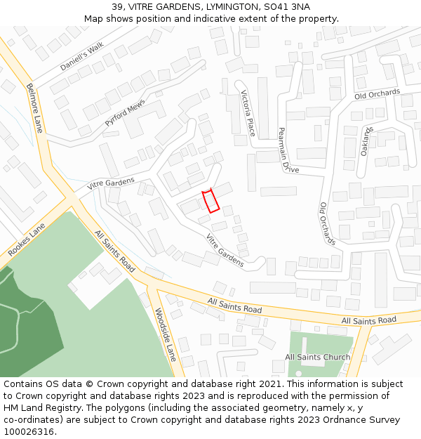 39, VITRE GARDENS, LYMINGTON, SO41 3NA: Location map and indicative extent of plot