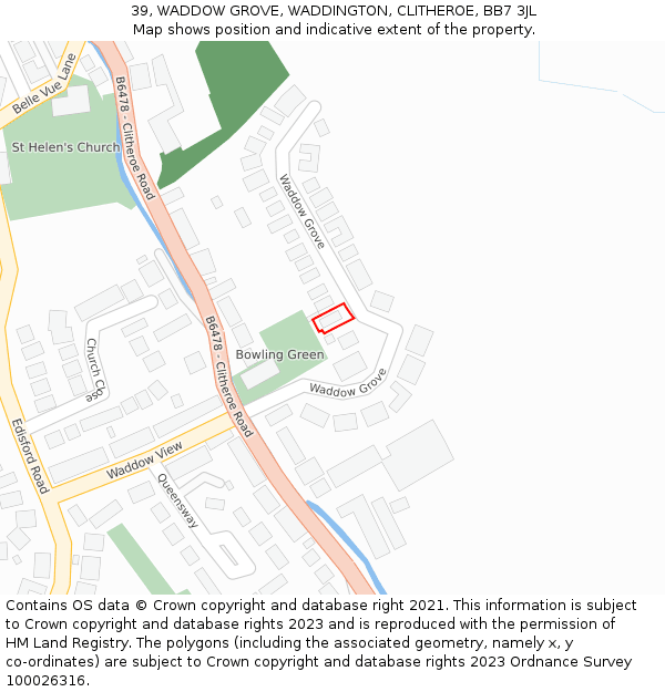 39, WADDOW GROVE, WADDINGTON, CLITHEROE, BB7 3JL: Location map and indicative extent of plot