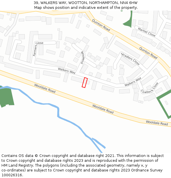 39, WALKERS WAY, WOOTTON, NORTHAMPTON, NN4 6HW: Location map and indicative extent of plot