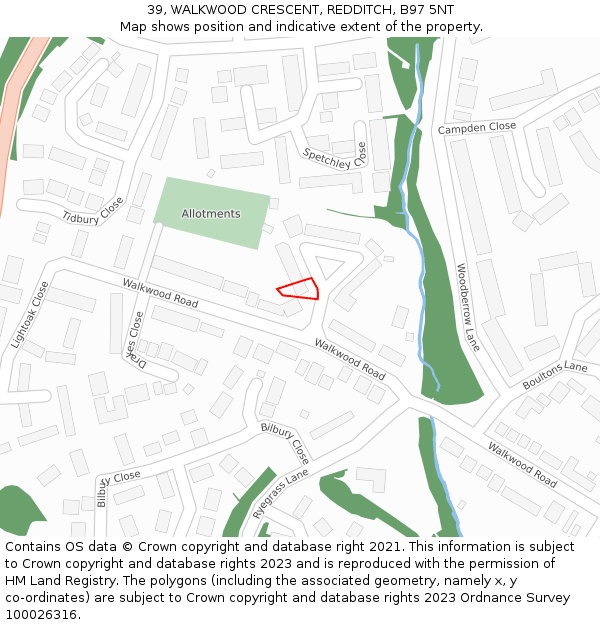 39, WALKWOOD CRESCENT, REDDITCH, B97 5NT: Location map and indicative extent of plot