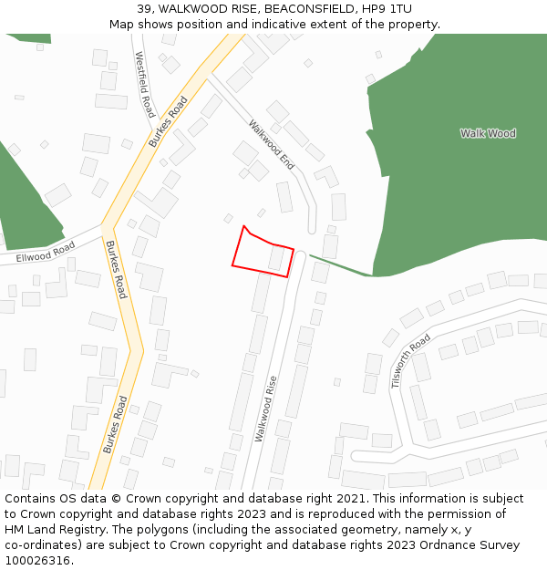 39, WALKWOOD RISE, BEACONSFIELD, HP9 1TU: Location map and indicative extent of plot