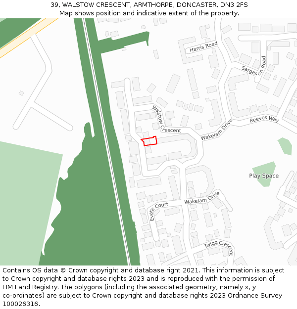 39, WALSTOW CRESCENT, ARMTHORPE, DONCASTER, DN3 2FS: Location map and indicative extent of plot
